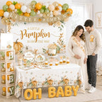 Little Pumpkin Baby Shower Decorations for Boy or Girl,295pcs Fall Baby Shower Plates and Napkins Cups Backdrop Tablecloth Topper Balloon for A Little Pumpkin Is On The Way Baby Shower Decorations - Image 3