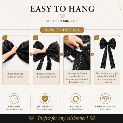 PartyPosh Oversized Black Velvet Sequin Bow 51"x25" - Image 6