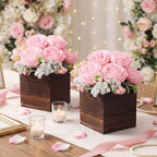 Suncalla 6 Sets Artificial Peonies Flower Centerpieces Wood Box, Light Pink - Image 6