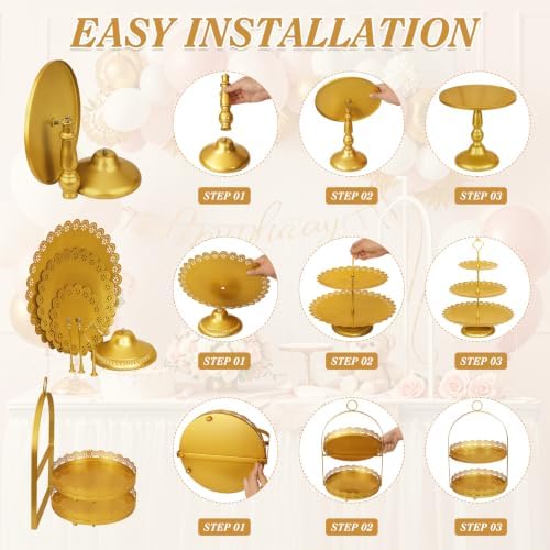 10 Pcs Gold Cake Stand Set Metal Cupcake Stands, Multiple Styles Dessert Display Tower for Candy Fruit, Cake Serving Trays for Birthday, Wedding, Anniversary, Baby Shower, Engagement Party - Image 5