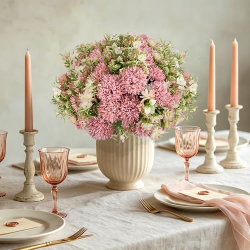 Dusty Pink Artificial Flowers 6 Bundles Silk Floral with Stems - Image 3