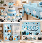 Blue Halloween Baby Shower Decorations Boy, All-in-1 A Little Boo is Almost Due Baby Shower Decorations with Balloon Arch Kit Baby Boxes Plates Napkins Cake Toppers Tablecloth Backdrop Spooky Decor - Image 7