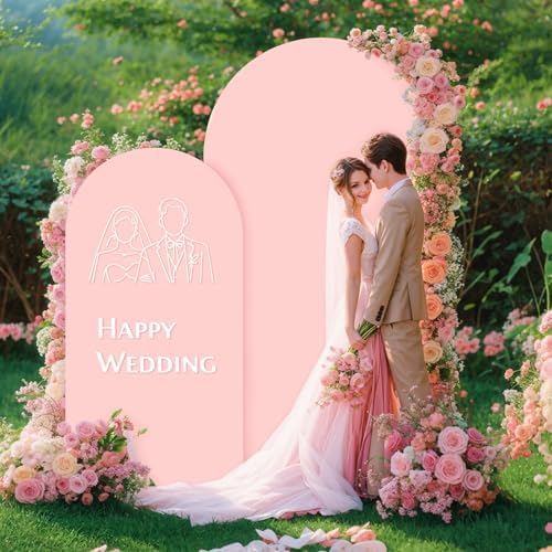6.6FT Dusty Rose Arch Cover - Polyester Fitted Wedding Arch Stand Covers Round Top Chiara Arch Backdrop Cover for Birthday Party Banquet Photo Background Decoration - Image 3