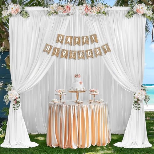 20ft x 10ft Cream White Backdrop Curtains, Wrinkle-Free Sheer Chiffon Fabric Photo Backdrop Drapes for Wedding Arch Party Ceremony Stage Photography Decorations - Image 4