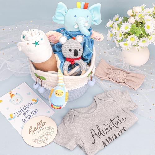 Baby Boy Gifts Basket,Baby Shower Gifts for Boys,New Born Baby Boys Gift,Gender Reveal Gifts,Unique Baby Gift Essential Stuff,Rattle Swaddle Blanket Baby Boys Gifts - Image 3