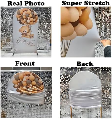 Teddy Bear Arch Backdrop 3x6.5ft We Can Bearly Wait to Meet You Arched Wall Covers Stretchy Background for Party Decorations Brown Baby Shower Decor Props NO-78 - Image 5