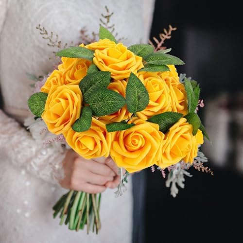 100 Pcs Artificial Rose Flowers, Yellow - Image 5