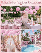 Treela 48 Pcs Paper Lanterns Party Decorations Round, Pink - Image 6