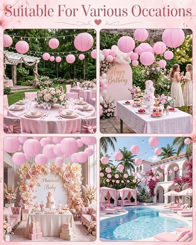 Treela 48 Pcs Paper Lanterns Party Decorations Round, Pink - Image 6