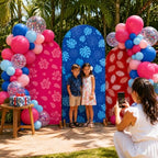 Cinrobiye 50PCS Tropical Summer Arch Backdrop Cover Set for 4FT 5FT 6FT Round Stands, Spandex Hawaii Party Backgrounds with Balloon, Beach Birthday, Pool Party, Hawaiian Luau Photo Booth Decor - Image 7