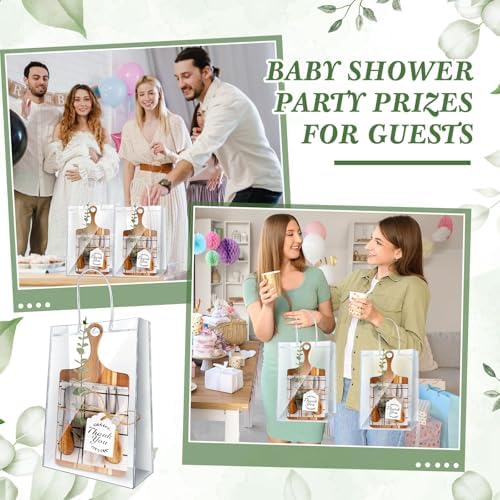 29 Pcs Baby Shower Prizes for Game Player 4 Sets Baby Shower Game Prizes Wedding Bridal Favors for Winners with Acacia Cheese Board Oak Knife and Fork Placements Artificial Eucalyptus Stems Tags Bags - Image 5
