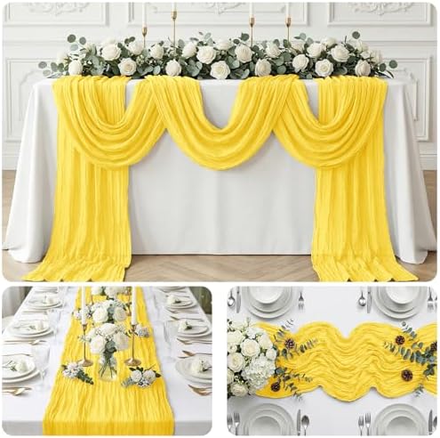 20 Pack Lemon Yellow 17 x 108 Inch Cheesecloth Table Runner - Boho Gauze Sheer Fabric for Wedding Baby Shower Party Home Decor - Image 7