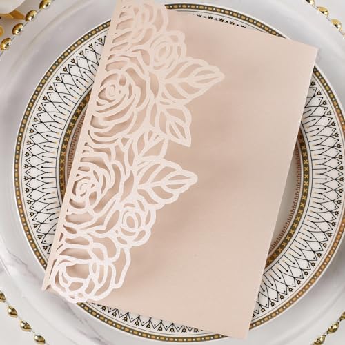 50pcs Tri-Fold Laser Cut Invitation with Envelope Blank Inner Sheets RSVP - Image 4