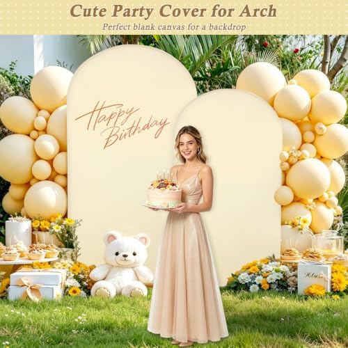 7.2FT, 6FT Beige Spandex Arch Backdrop Stand Covers Set of 2 - Image 4