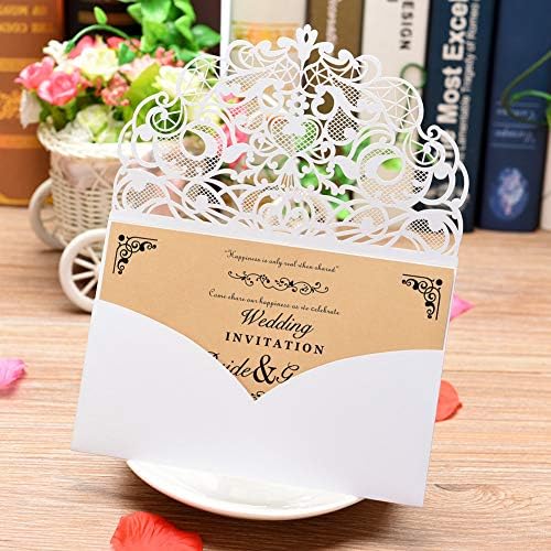 FOMTOR Laser Cut Wedding Invitation Cards Set w/Envelopes & Inserts & Seals – for Wedding, Bridal Shower, Graduation, Birthday Party, Engagement, Anniversary White 50Pcs - Image 3