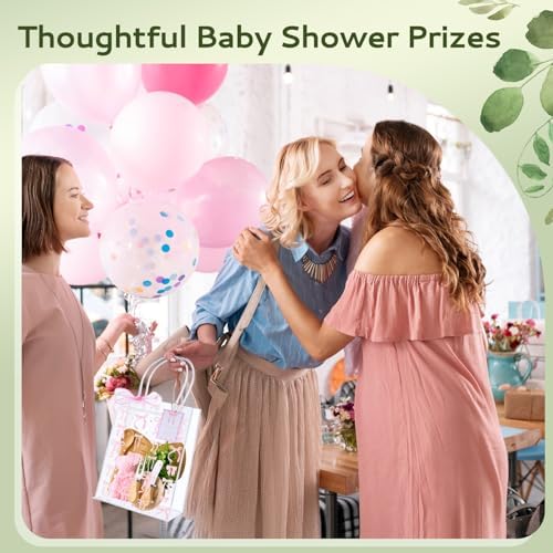 56Pcs Baby Shower Prizes for Game Winners Bamboo Cheese Board Fork Butter Spreaders Coasters Towel Artificial Potted Plant Gift Bag for Baby Shower Bridal Shower Favors (6 Sets, Bamboo Bow Shaped) - Image 5