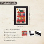 Vintage Framed Cute Colorful Animal Canvas Wall Art Modern Funny Kids Posters Safari Animals On Red Bus Scene Prints For Toddler Bedroom Nursery Wall Decor 24x36 inch - Image 2