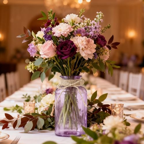 12 Pack Mason Jar Vases for Centerpieces, Purple Glass Flower Vase - Image 5