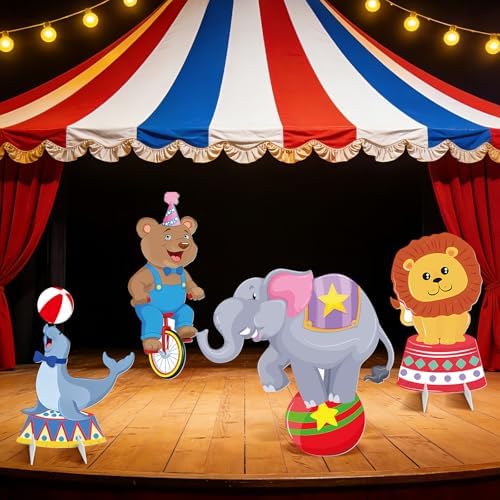 Carnival Theme Party Decorations, 4 Pack Large 30" x 27" Circus Animals Cardboard Cutouts Stand Up, Circus Theme Photo Booth Props for Carnival Birthday Party Baby Shower Family Game Decoration by Unknown