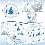 Pickmesh 400 Pcs Winter Party Supplies Blue Silver Paper Plates Serve 50 - Image 3