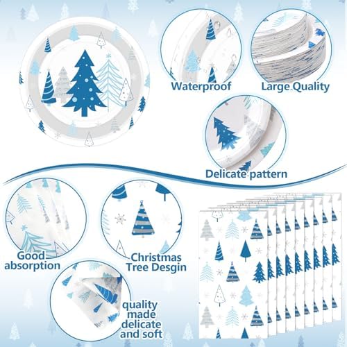 Pickmesh 400 Pcs Winter Party Supplies Blue Silver Paper Plates Serve 50 - Image 3
