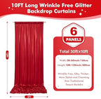 30x10ft Shimmer Red Sequin Backdrop Curtain for Parties, Thick Wrinkle Free Glitter Backdrop Drapes Photo Back Drop Curtains for Birthday Wedding Party Photography Background-6 Panels 5x10ft - Image 5