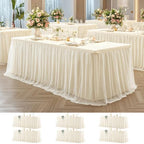 Wish Care 6 Pack Ivory Tulle Tablecloth for 6 Foot Rectangle Tables Stretch Fitted Rectangular Table Cloths Wrinkle Free Ruffle Table Covers Tutu Skirt for Wedding Birthday Party Baby Shower Cake by WishCare