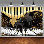 Piano Backdrop, Piano Keyboard Musical Notes Photography Background, 10x8ft by EMDSPR