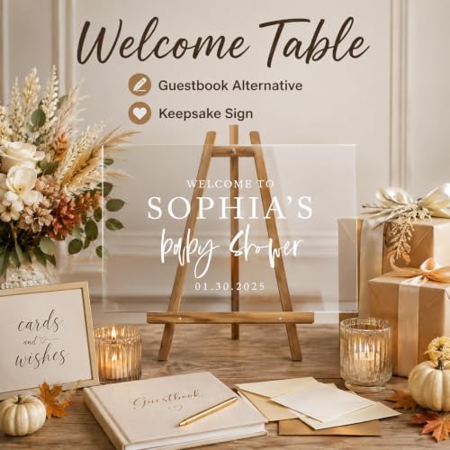Andaz Press Custom Large Baby Shower Welcome Sign, 16" x 24", Classic Brushstroke Personalized Acrylic Signage for Gender-Neutral Sprinkle, Fall Decorations - Image 5