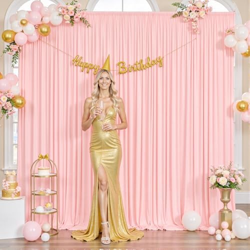 10ft x 7ft Blush Pink Backdrop Curtain for Parties Pink Wrinkle Free Backdrop Drapes Panels for Baby Shower Wedding Birthday Photo Gender Reveal Photography Polyester Fabric Background Decoration - Image 2