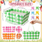 Funnymoom 24 Pcs Basket for Gifts Empty Pastel Plaid Gift Basket Empty to Fill with Handle, Transparent Bag and Bow for Summer Wedding Birthday Tea Party Favor Supply, 9.8x6.5'' - Image 3