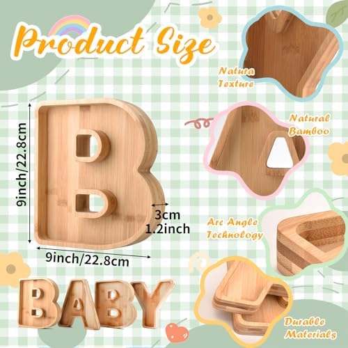 Wooden Baby Charcuterie Board Letters Serving Tray Decorative Platter 4 Pcs Bamboo Candy Tray for Baby Shower Alphabet Gender Reveal Decorations with Deeper Edge - Image 2