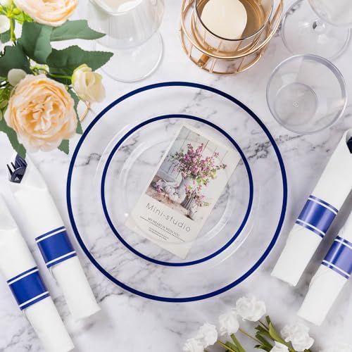 Goodluck 175 Pcs Clear Blue Plastic Plates Disposable for Party 25 Guests - Image 3