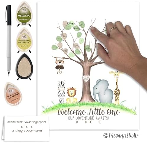 Jungle Safari Baby Shower Fingerprint Tree, Gender Neutral Jungle Safari Animal Thumbprint Tree Set with Ink Pads and Pen, 11x14 Inches - Image 4