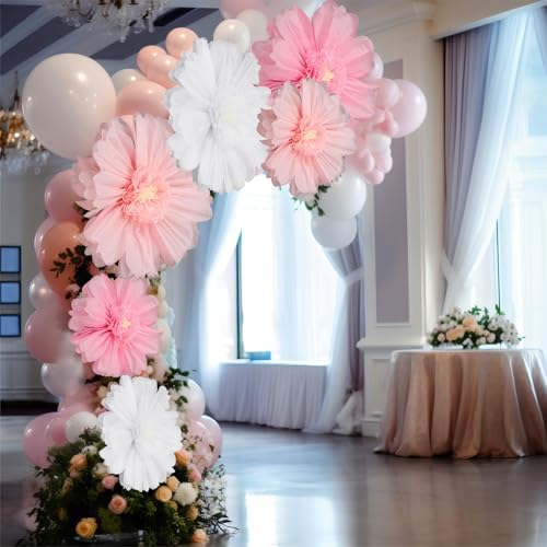Giegxin 6 Pcs 31.5" 24" Giant Pink White Paper Flower Little Princess Decor - Image 2