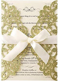 Hosmsua 50PCS Personalized Gold Glitter Laser Cut Flora Lace Wedding Invitations with Bowknot & Envelopes 5.12 x 7.3'' Bridal Shower Engagement Birthday Quincenera Invitation (Gold Glitter) by Hosmsua