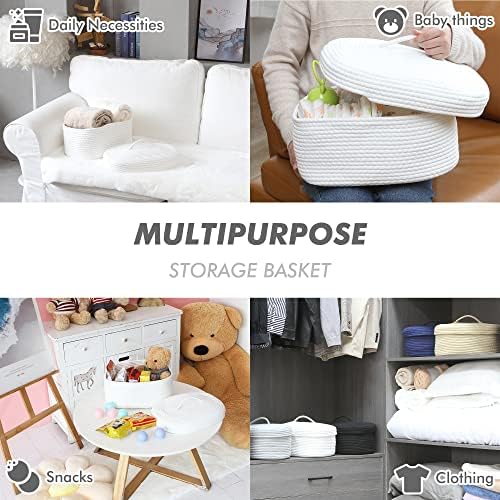 Sea Team Oval Storage Basket, Woven Cotton Rope Basket with Lid, White - Image 2