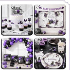 Halloween Baby Shower Decorations 265pcs A Baby Is Brewing Baby Shower Decorations Plates and Napkins Purple Watercolor Flower Coffin Vampire Bat Tableware for Halloween Baby Sprinkle Party Supplies - Image 6