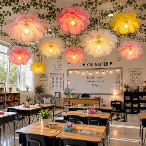 Thiccywoov 8 Pack Giant Paper Flower Decorations for Bulb, 15.7" Large Artificial Flower Paper Lantern Colorful Crepe Tissue Papers Flowers for Classroom Birthday Wedding Decorations(Classic Color) by Jgiusenfg