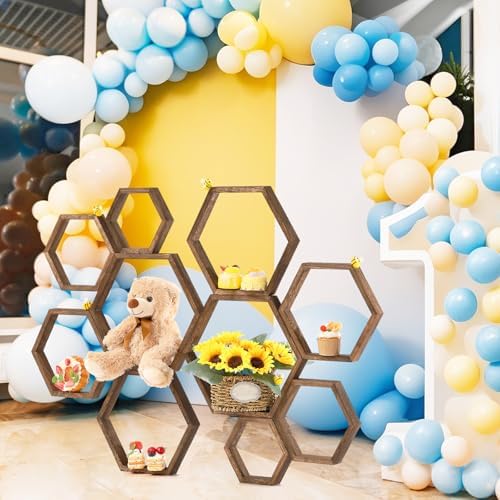Gerrii Honey Comb Decorations 5 Size Wood Hexagon Shelves,Dark Brown,10 Pcs - Image 6