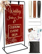 OLEEK Adjustable wedding welcome sign stand - Customizable design bundle for linen sign stand - wedding sign holder - welcome wedding sign - wedding signage with 6 Leather Hanging straps by OLEEK