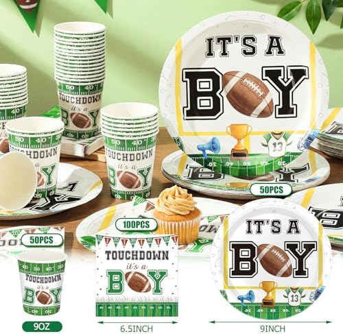 Hushee 200 Pcs Touch Down It's a Boy Baby Shower Paper Plates Napkins Cups - Image 3