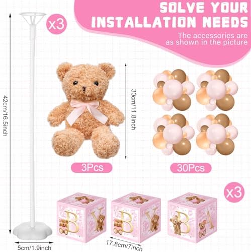 Lenwen 3 Sets Jungle Animal Decoration for Baby Shower Letter Boxes Baby Shower Table Centerpiece Stuffed Animals Balloon with Stand Plush Boxes for Party(Pastel,Bear) - Image 3