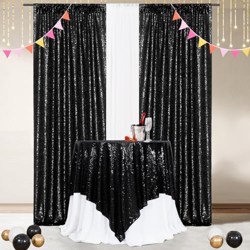 Poise3EHome Black Sequin Tablecloth 90×90 Inch Square Sequin Fabric Table Cover Overlay for Halloween Baby Shower Birthday Party Wedding Holiday Cake Table Decoration - Image 5