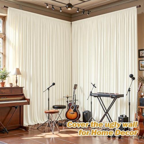 40ftx10ft Wrinkle Free Ivory Backdrop Curtain - 10 Feet Photography Backdrop Drapes, Silky Polyester Back Drop Cloth for Wedding Baby Shower Balloon Arch Background - Image 5