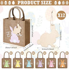 Huhumy 12 Pack Easter Burlap Bags with Tags Jute Bunny Baskets Egg Hunts Candy Gift Goodie Treat Tote Bags for Party Favor Bunny Egg Hunt Gift - Image 2