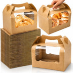 50 Pack Large Gable Box with Window, 9"x6"x6" Kraft Paper Party Favor Treat Box, Goodie Gift Boxes with Handle, Lunch Togo Boxes for Christmas Birthday Wedding Picnic Bakery Catering by YIMITEE
