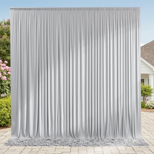 10ft x 10ft Wrinkle Free Silver Backdrop Curtain fpr Parties, Polyester Backdrop Drapes Panels for Wedding Space Theme Birthday Party Baby Shower Birthday Decoration by ENJOYYOURPARTY