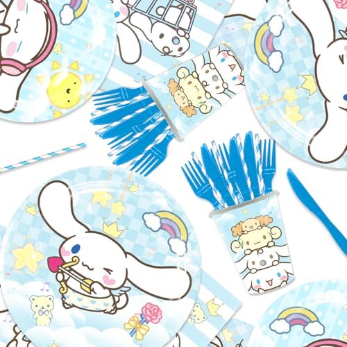 141Pcs Cinna-morolls Parties,Cinna-morolls Party Tableware Party Disposable Dinnerware Plates Cups Napkins for Cinna-morolls Baby Shower Party Decoration Supplies,Serves 20 - Image 6