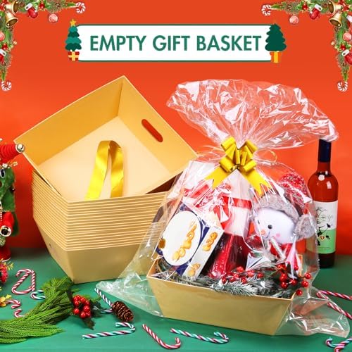 AFOROEOA 6PACK Baskets For Gifts Empty, 10x12”Thick Kraft Gift Basket with 6Bows 6Bags Empty Gift Baskets for Christmas, Valentine’s Day, Easter, Birthdays, Valentine’s Day Wrapping Gift - Image 4